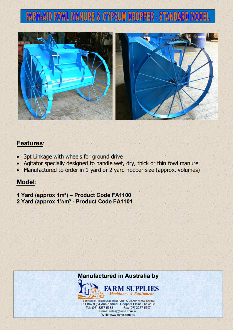 fowl manure Gypsum Dropper standard model 2014