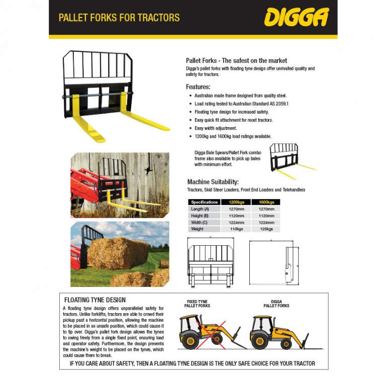 Digga Euro Hitch Pallet Forks 1200kg Tynes - PF-000235-1200 - Farm Supplies